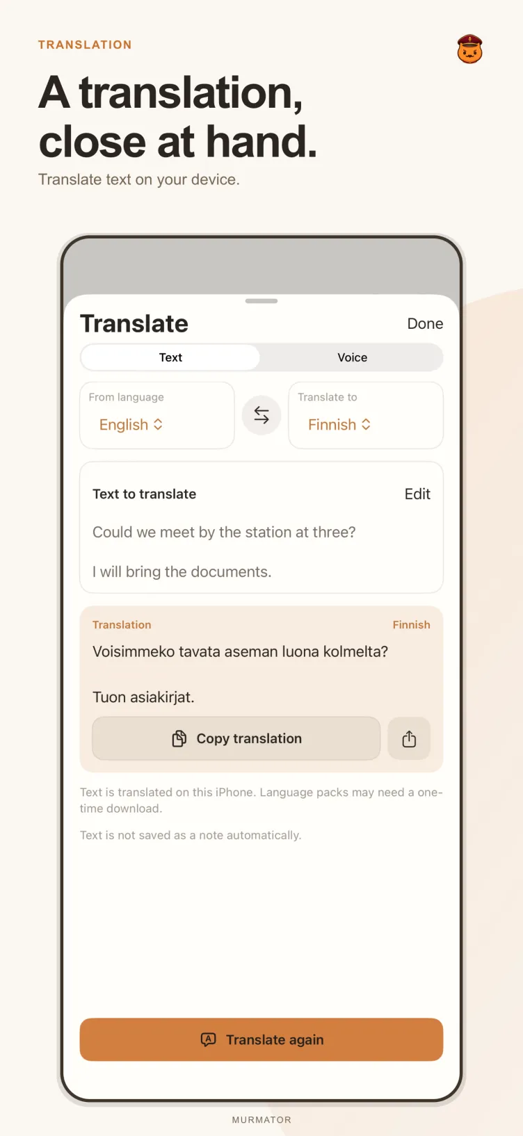 Murmator translation screen