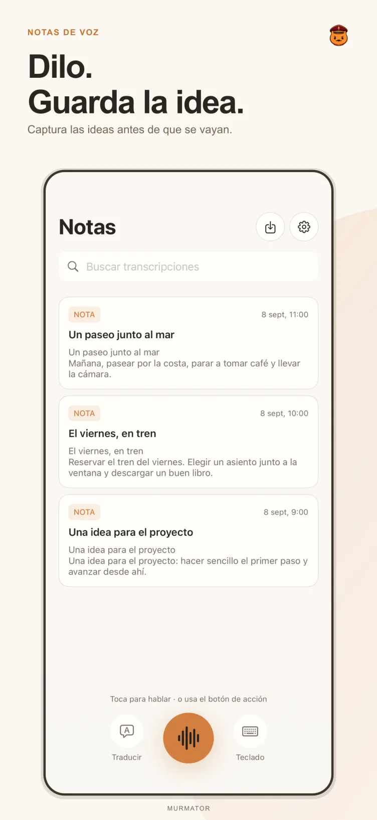 Pantalla de notas de Murmator