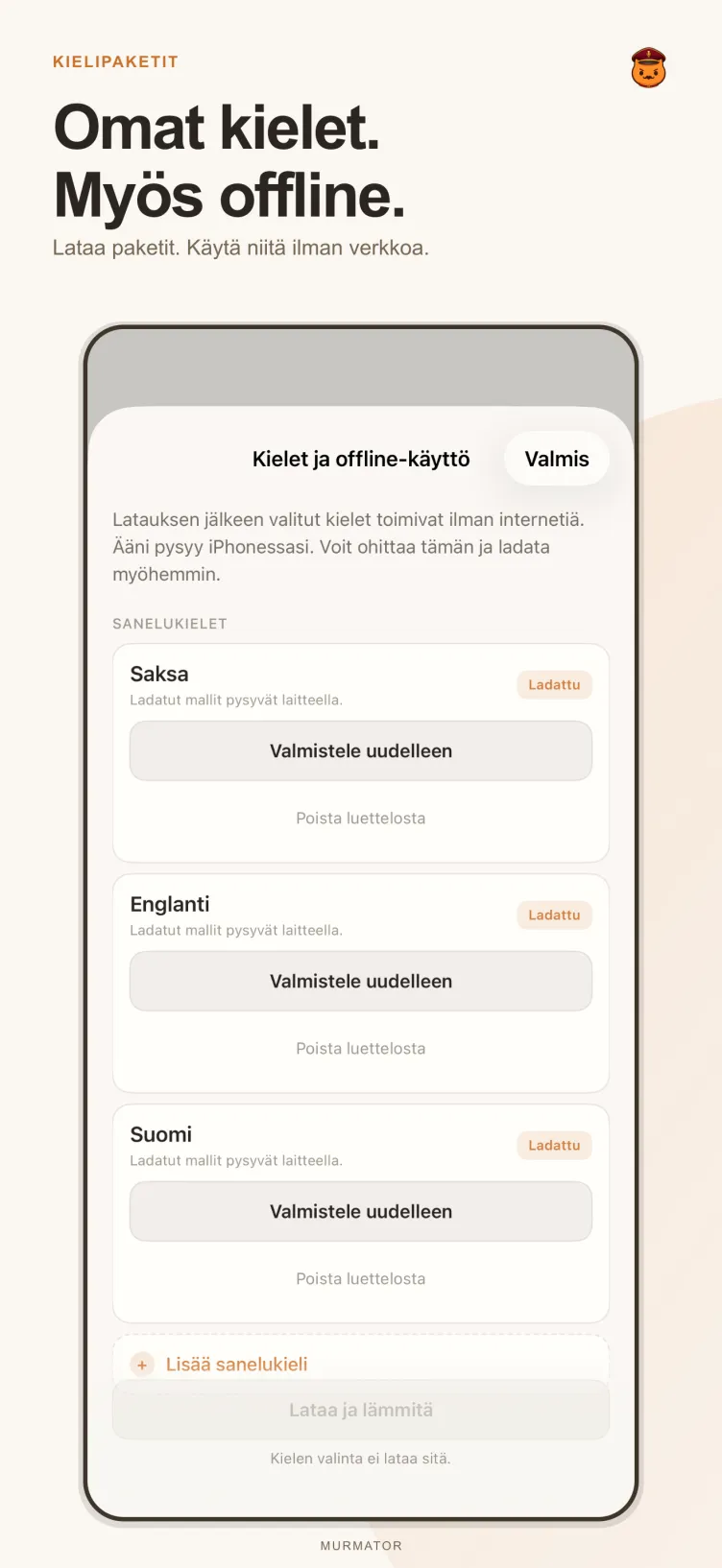 Murmatorin kielipakettinäkymä