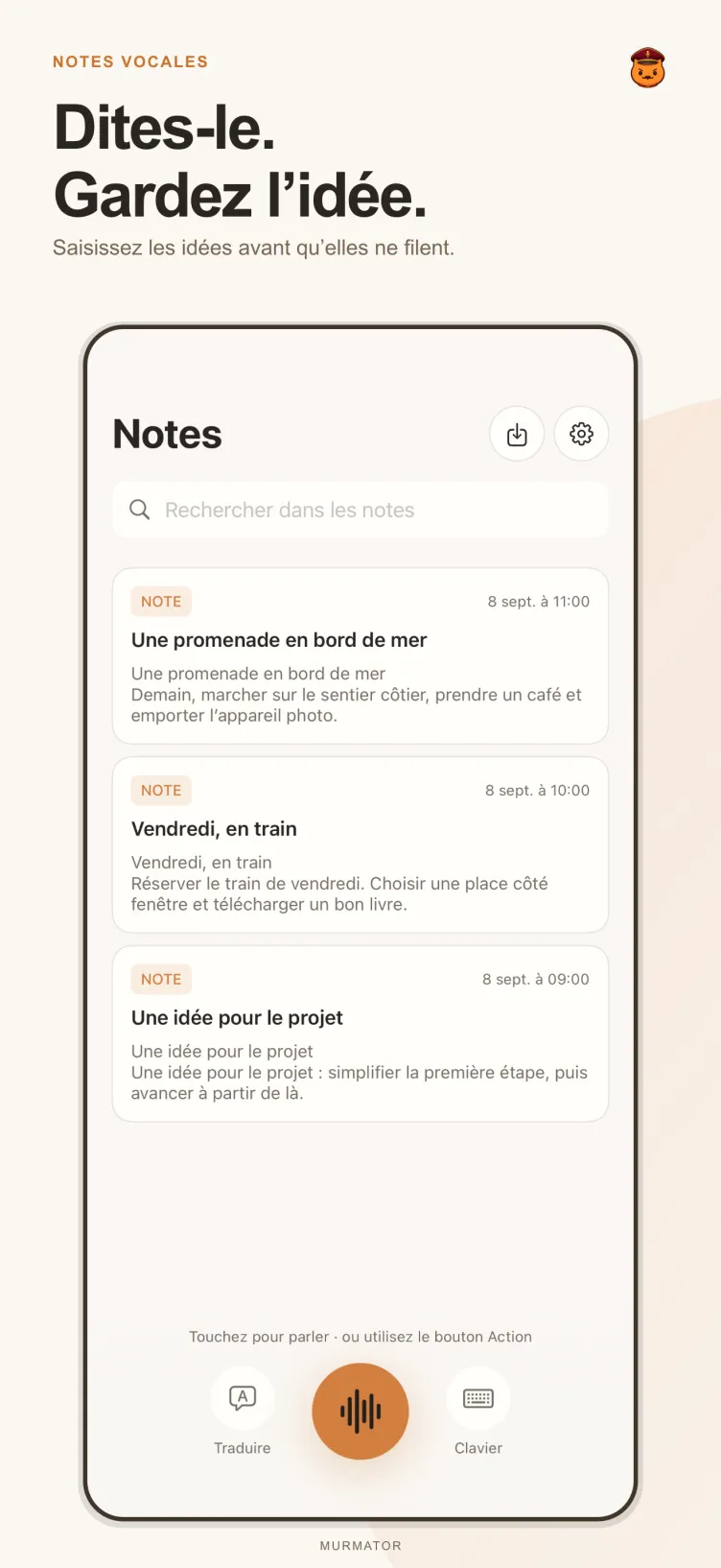 Écran des notes de Murmator